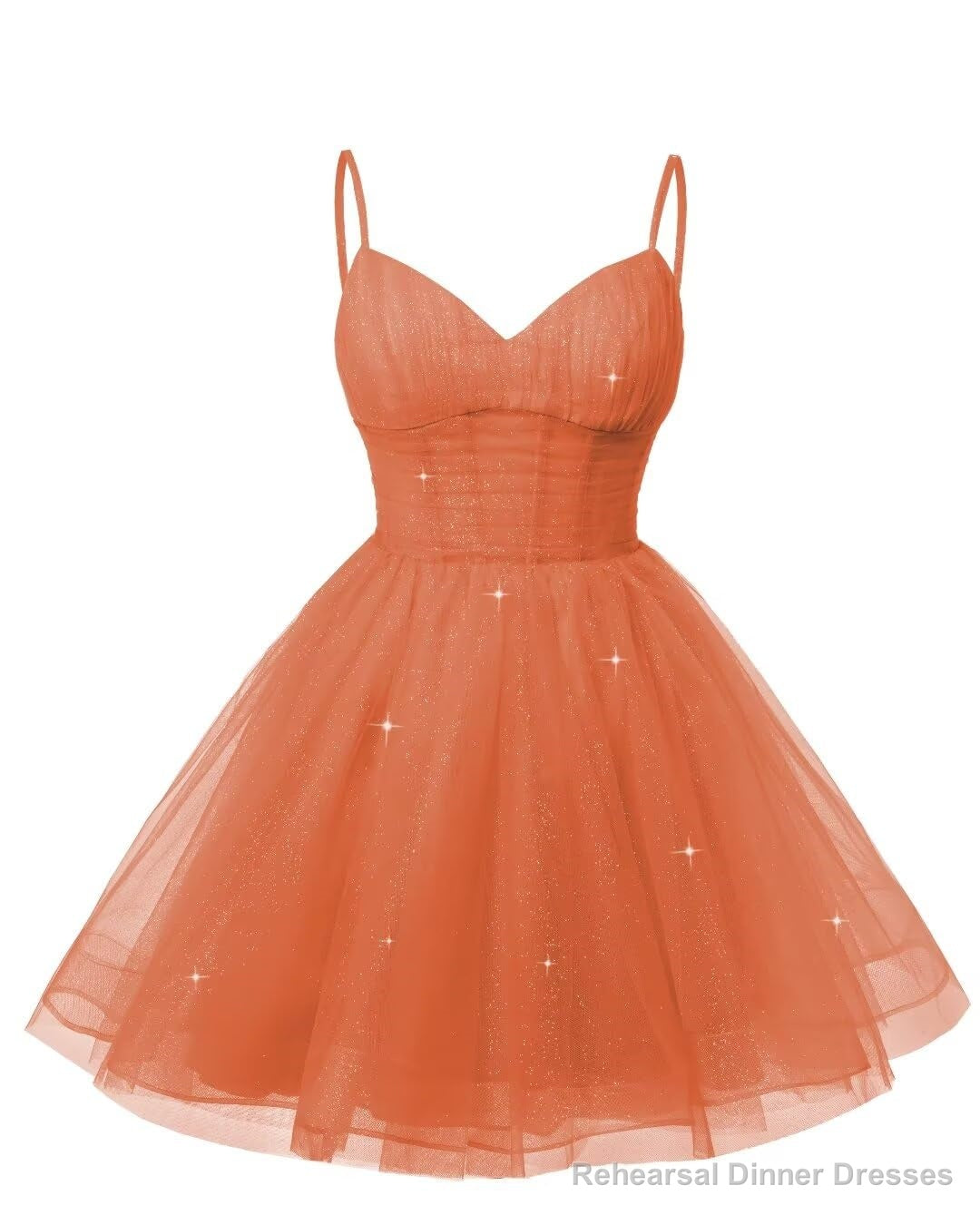 Womens V Neck Tulle Spaghetti Straps Orange Homecoming Dresses with Corset Back Short Prom Gowns for Teens Main image