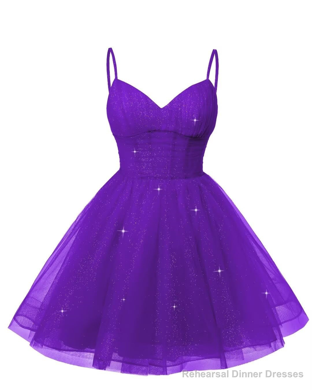 Womens V Neck Tulle Spaghetti Straps Purple Homecoming Dresses with Corset Back Short Prom Gowns for Teens Main image