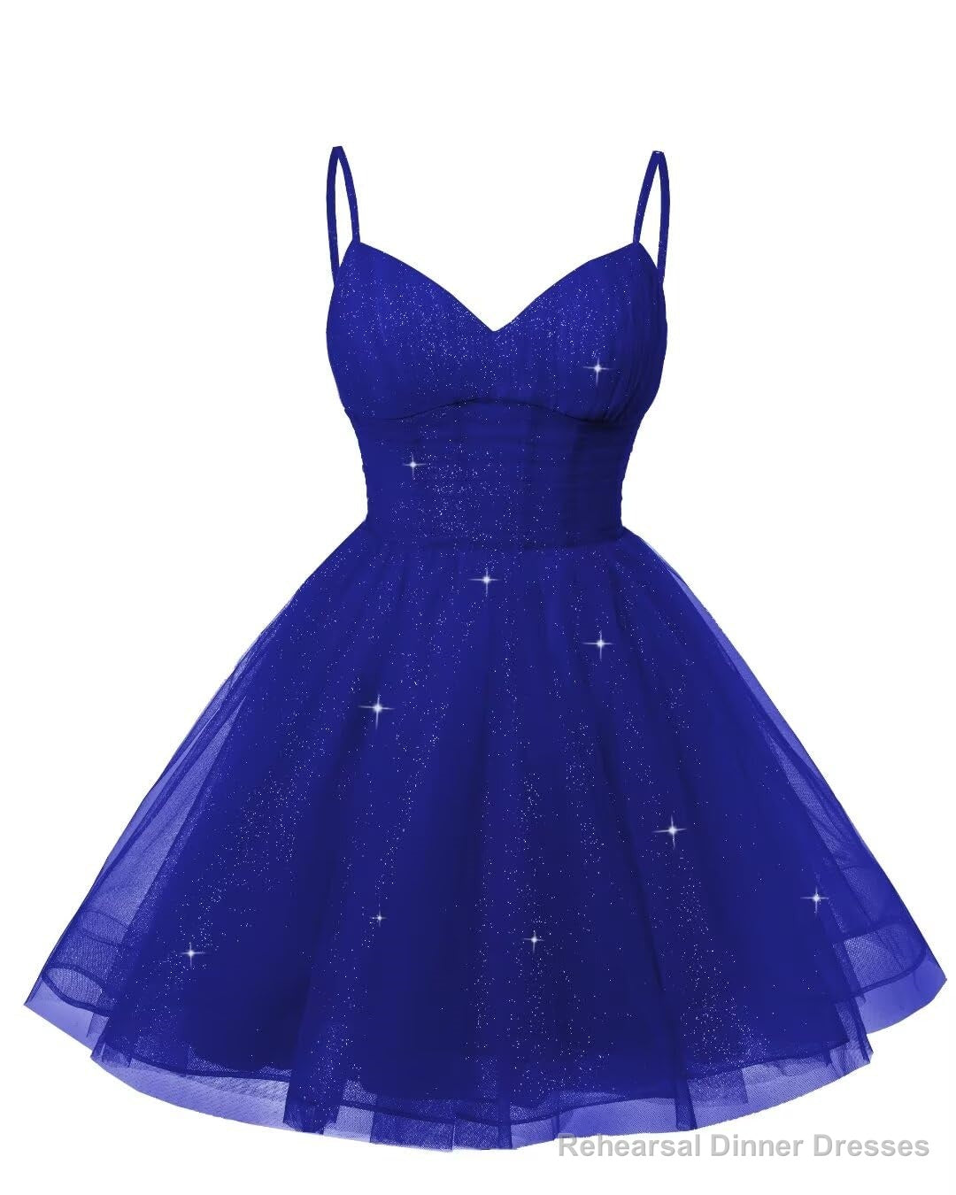 Womens V Neck Tulle Spaghetti Straps Royal Blue Homecoming Dresses with Corset Back Short Prom Gowns for Teens Main image