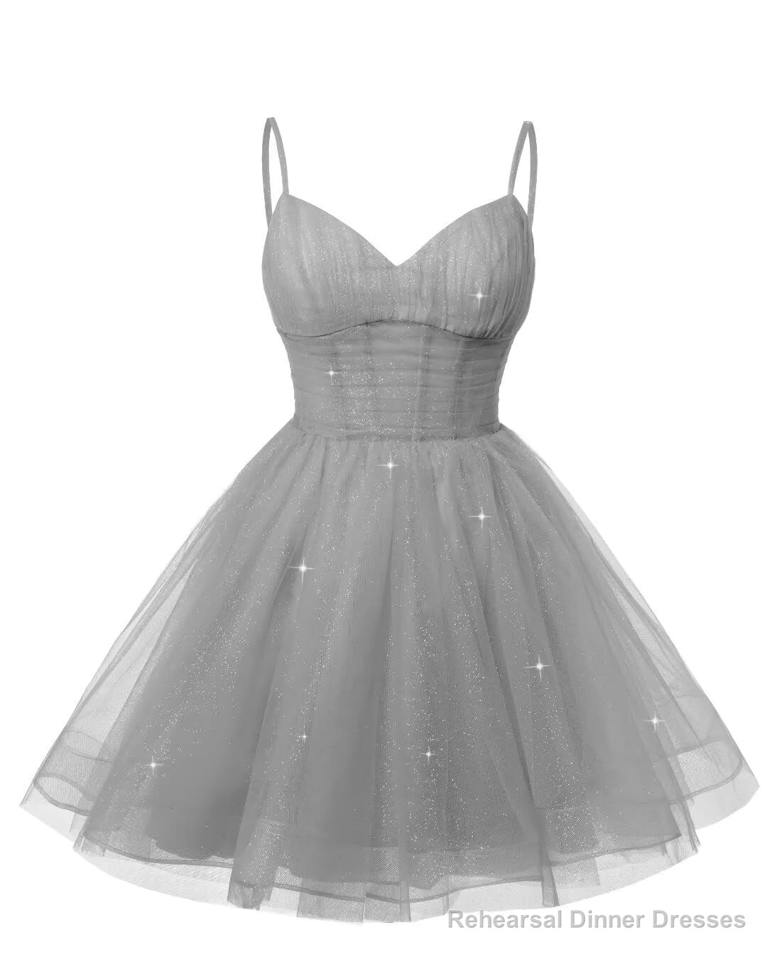Womens V Neck Tulle Spaghetti Straps Silver Gray Homecoming Dresses with Corset Back Short Prom Gowns for Teens Secondary image