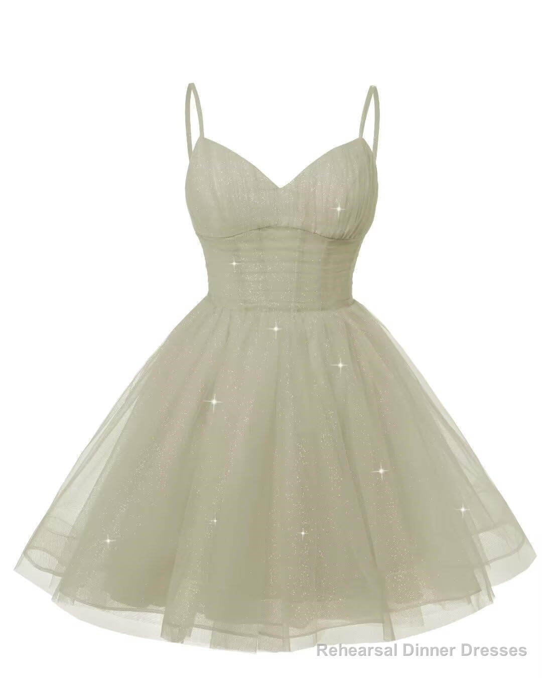 Womens V Neck Tulle Spaghetti Straps Silver Homecoming Dresses with Corset Back Short Prom Gowns for Teens Main image