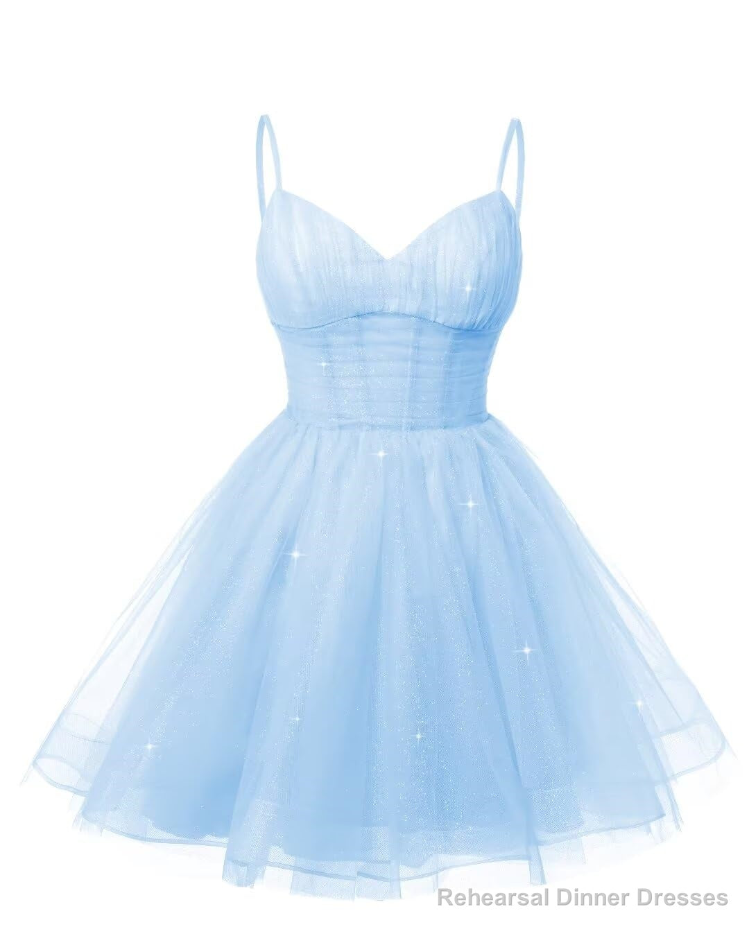 Womens V Neck Tulle Spaghetti Straps Sky Blue Homecoming Dresses with Corset Back Short Prom Gowns for Teens Main image