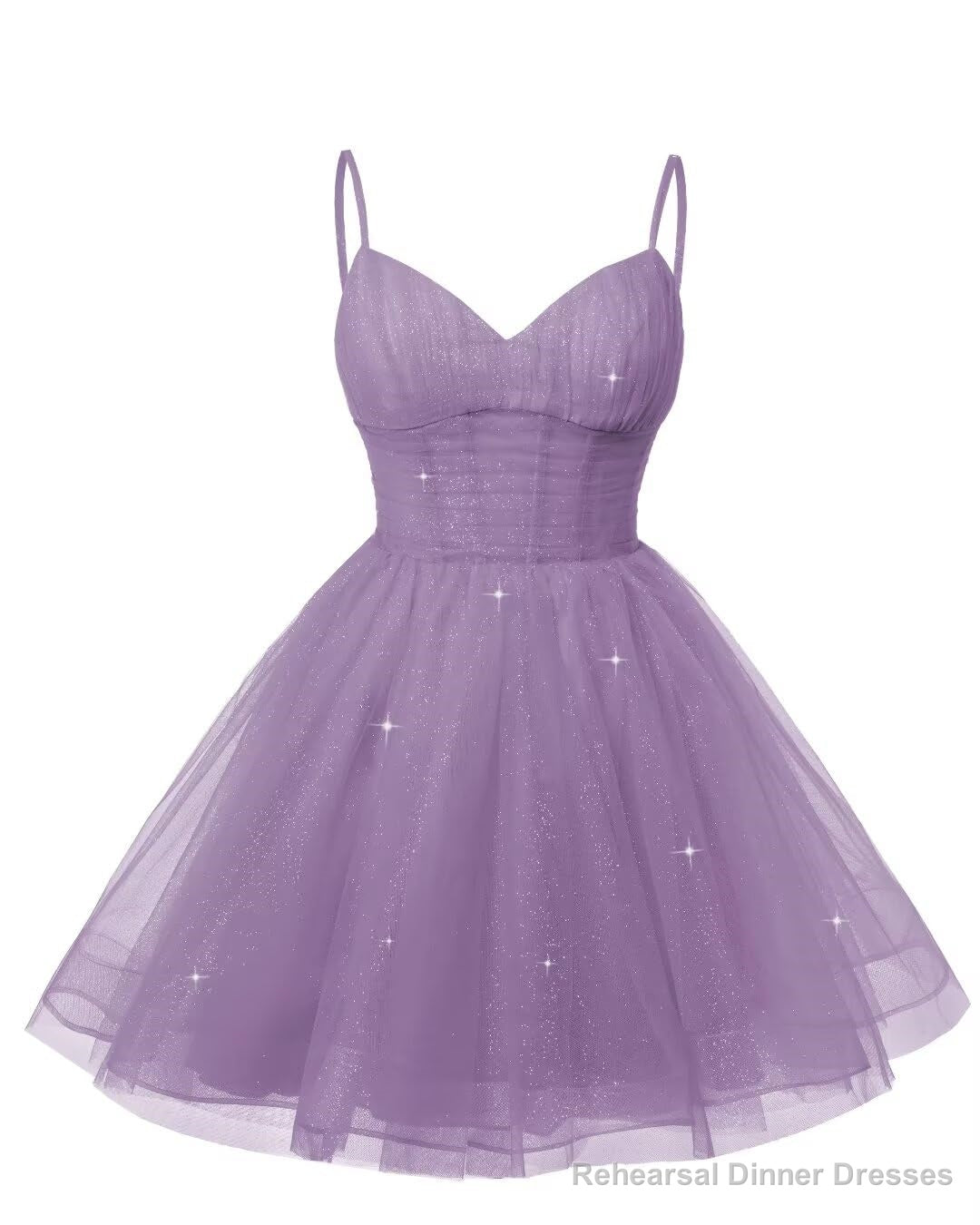 Womens V Neck Tulle Spaghetti Straps Wisteria Homecoming Dresses with Corset Back Short Prom Gowns for Teens Main image