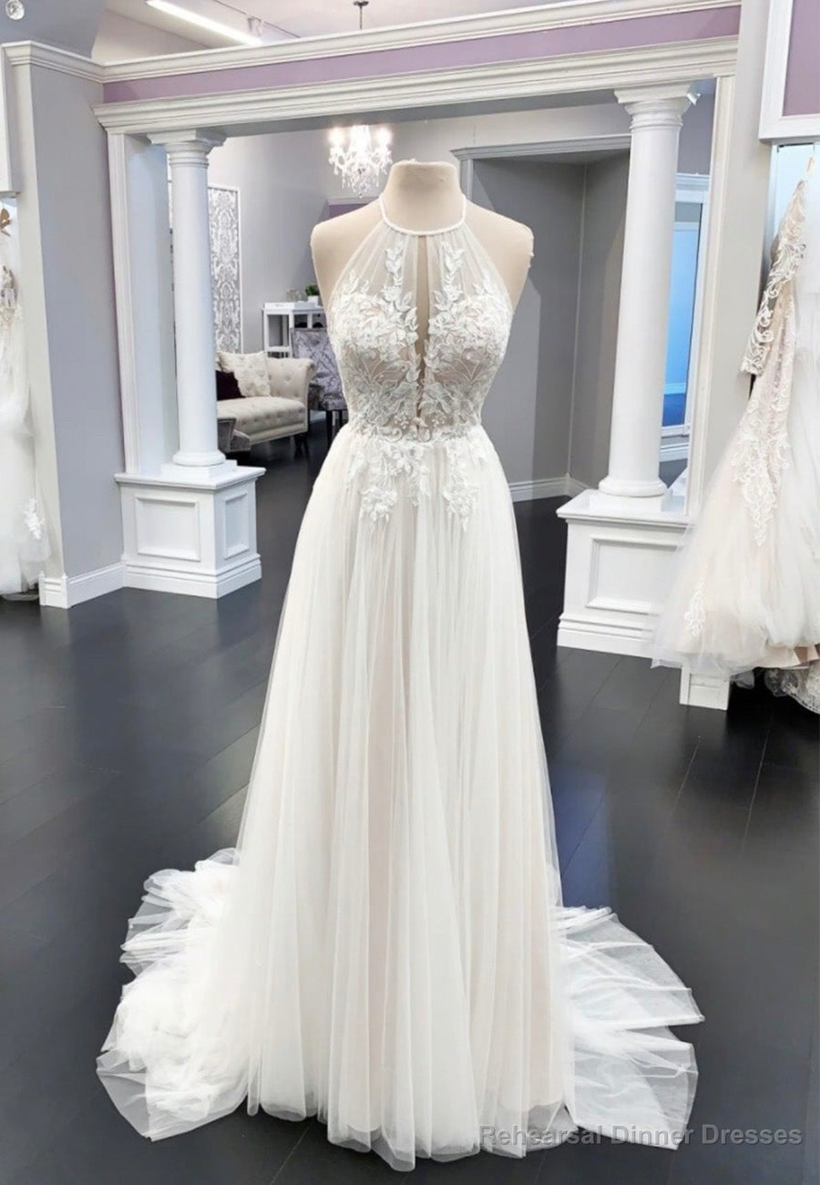 Ivory Lace Long Prom Dresses, A-Line Evening Dresses Main image