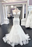 White Lace Long Prom Dresses, Mermaid Evening Dresses