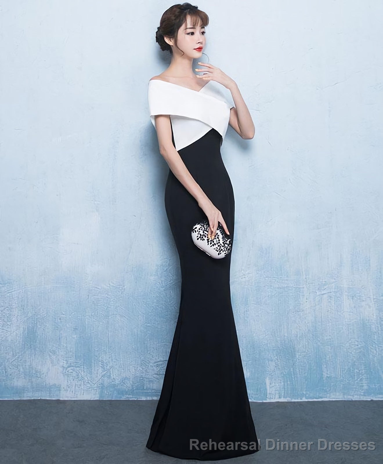 Mermaid White And Black Long Prom Dress Formal Dress