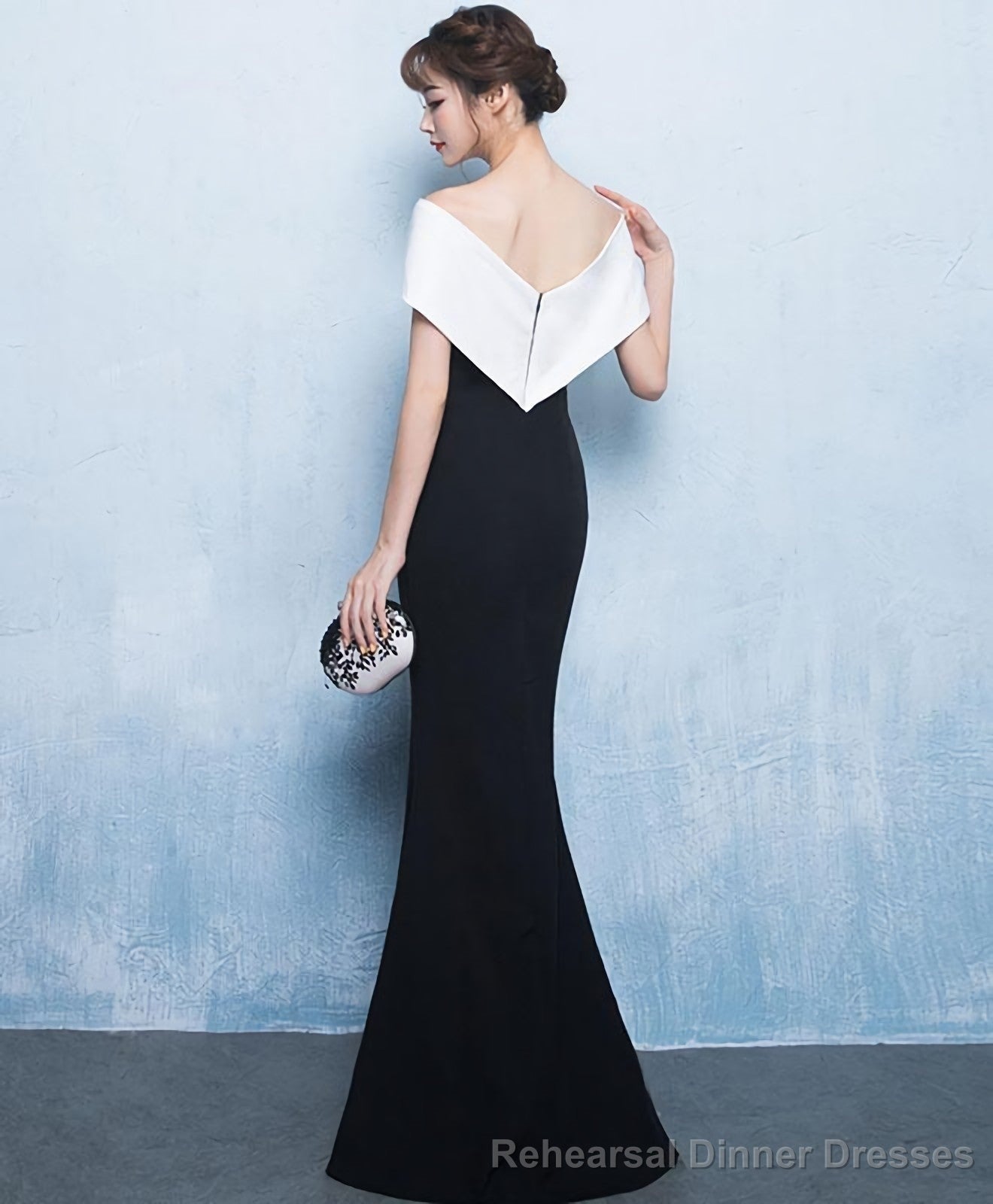 Mermaid White And Black Long Prom Dress Formal Dress