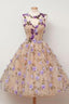 Cute A Line Round Neck Short Tulle Open Back Purple Flowers Homecoming Dresses