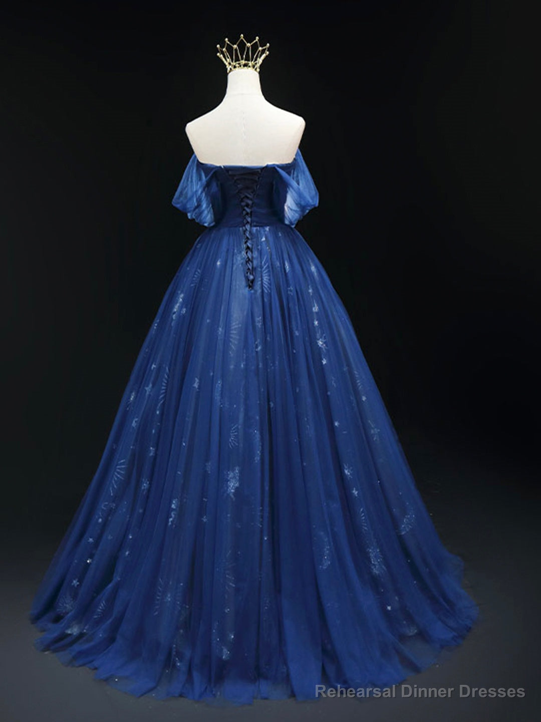 Beautiful Blue Tulle Floor Length Prom Dress, A-Line Off the Shoulder Princess Dress Evening Dress Secondary image