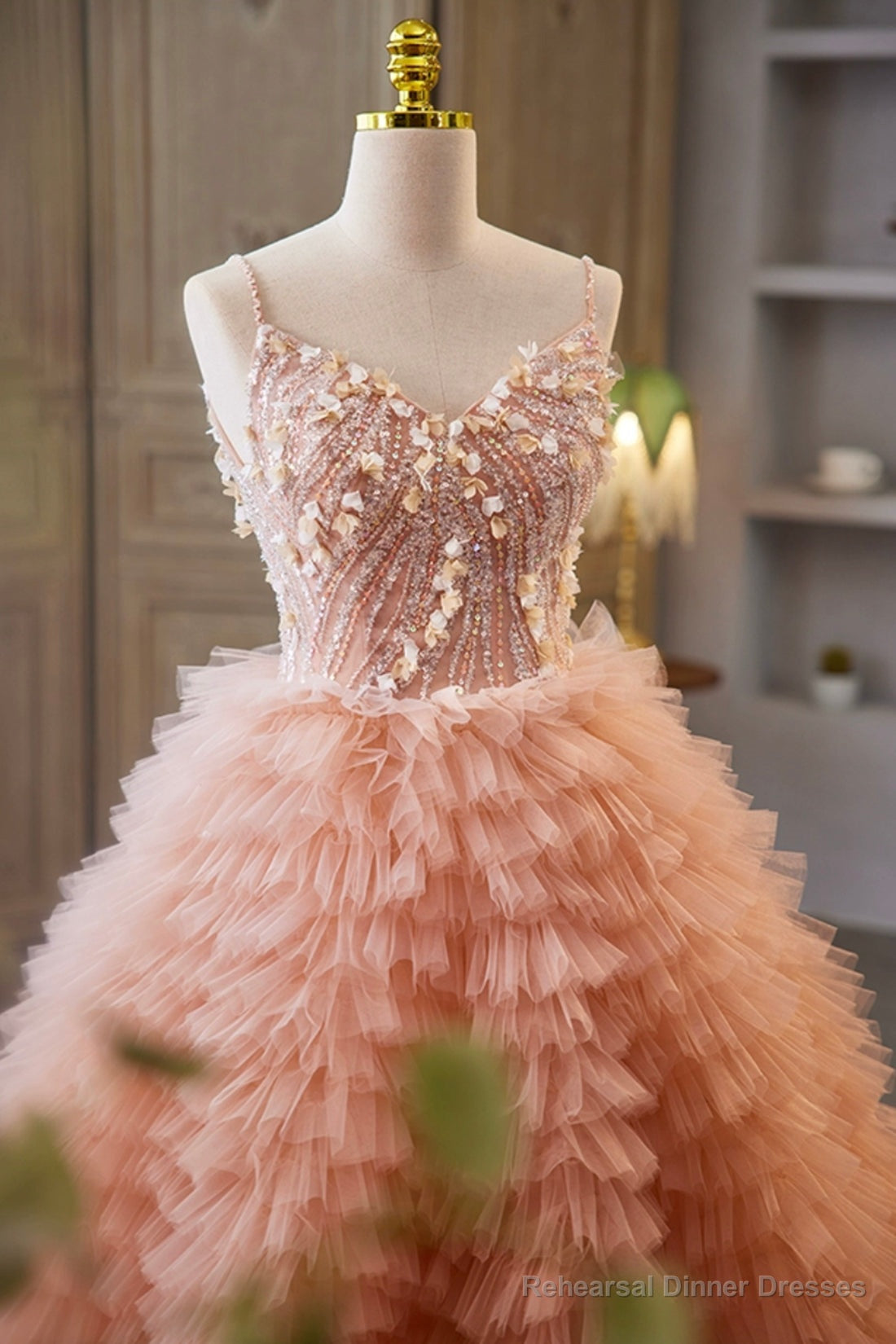 Beautiful Tulle Layers Long Prom Dresses, A-Line Spaghetti Straps Evening Dresses Secondary image