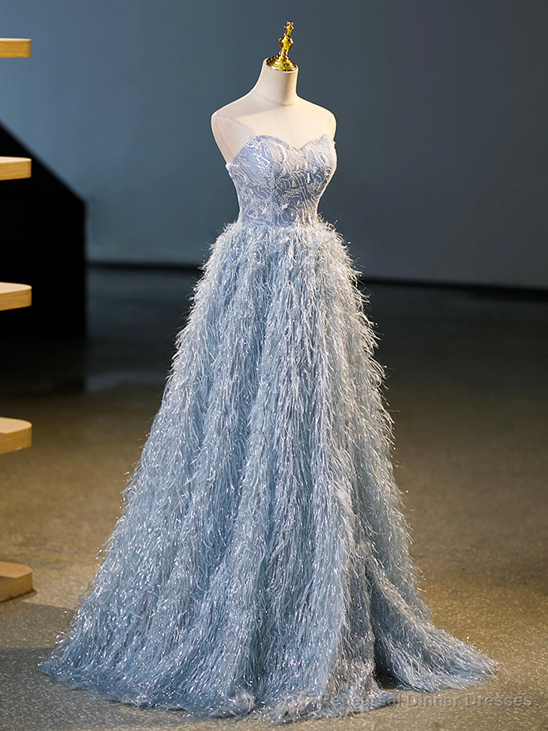Blue A-Line Strapless Floor Length Prom Dress, Blue Evening Party Dress Main image