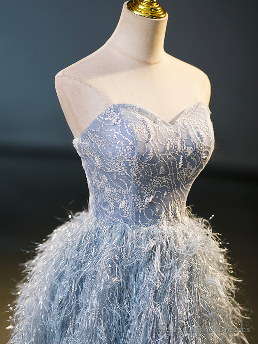 Blue A-Line Strapless Floor Length Prom Dress, Blue Evening Party Dress
