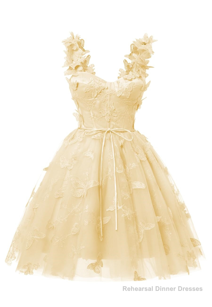 Yellow 3D Butterfly Lace Applique Tulle Homecoming Dress for Teens Sweetheart Mini Short Prom Dresses Secondary image