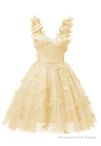 Yellow 3D Butterfly Lace Applique Tulle Homecoming Dress for Teens Sweetheart Mini Short Prom Dresses