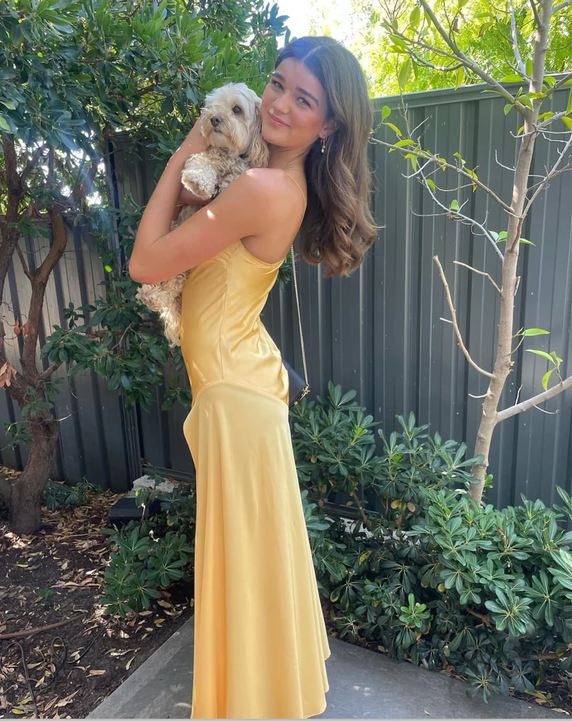 Yellow A-Line Spaghetti Straps Long Party Dress With Slit Secondary image