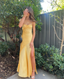 Yellow A-Line Spaghetti Straps Long Party Dress With Slit