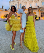 Yellow A-Line Tiered Tulle Off-The-Shoulder Long Classy Prom Party Dress