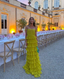 Yellow A-Line Tiered Tulle Off-The-Shoulder Long Classy Prom Party Dress