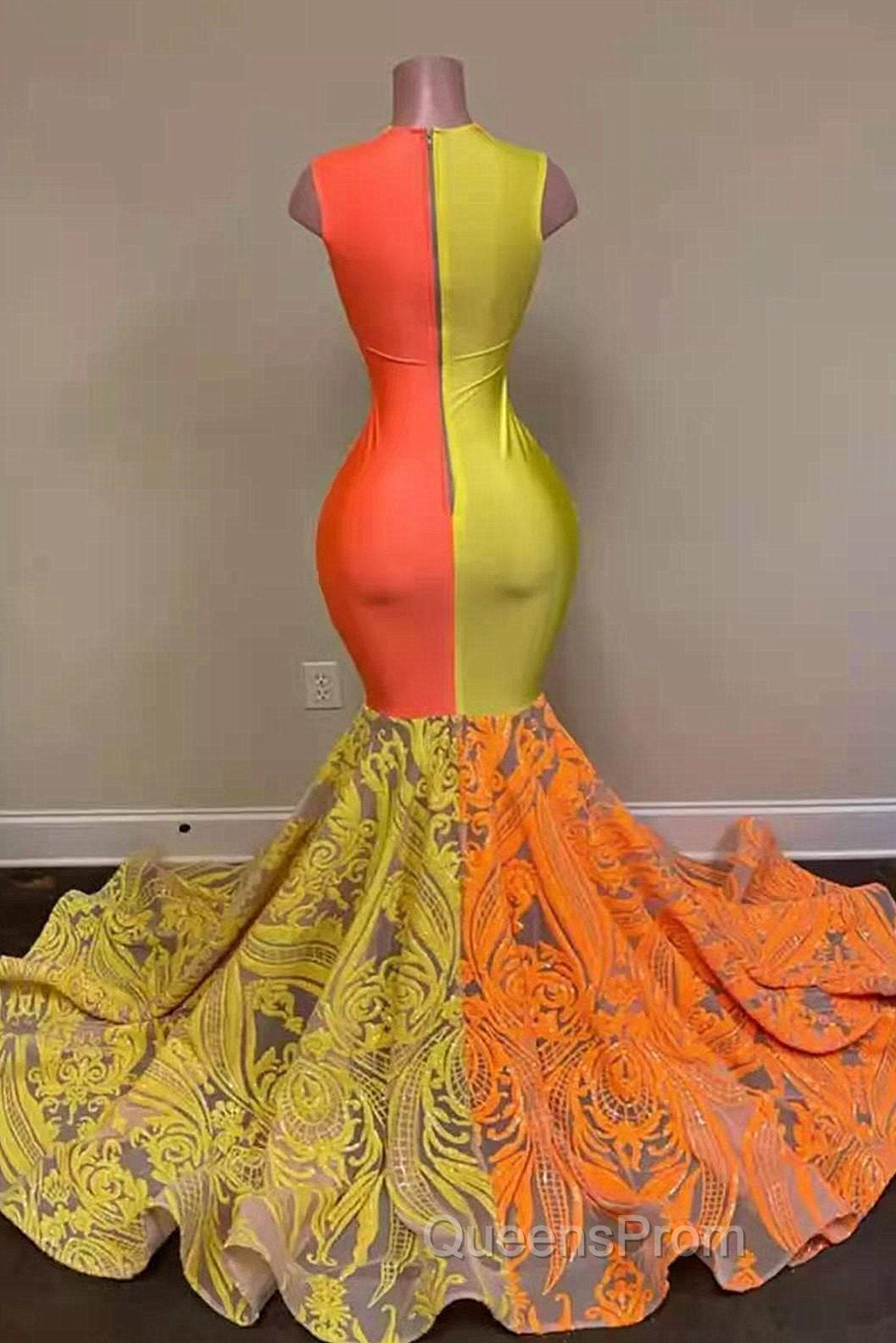 Yellow and Orange Mermaid Evening Prom Dress Lace Long On Sale Secondary image
