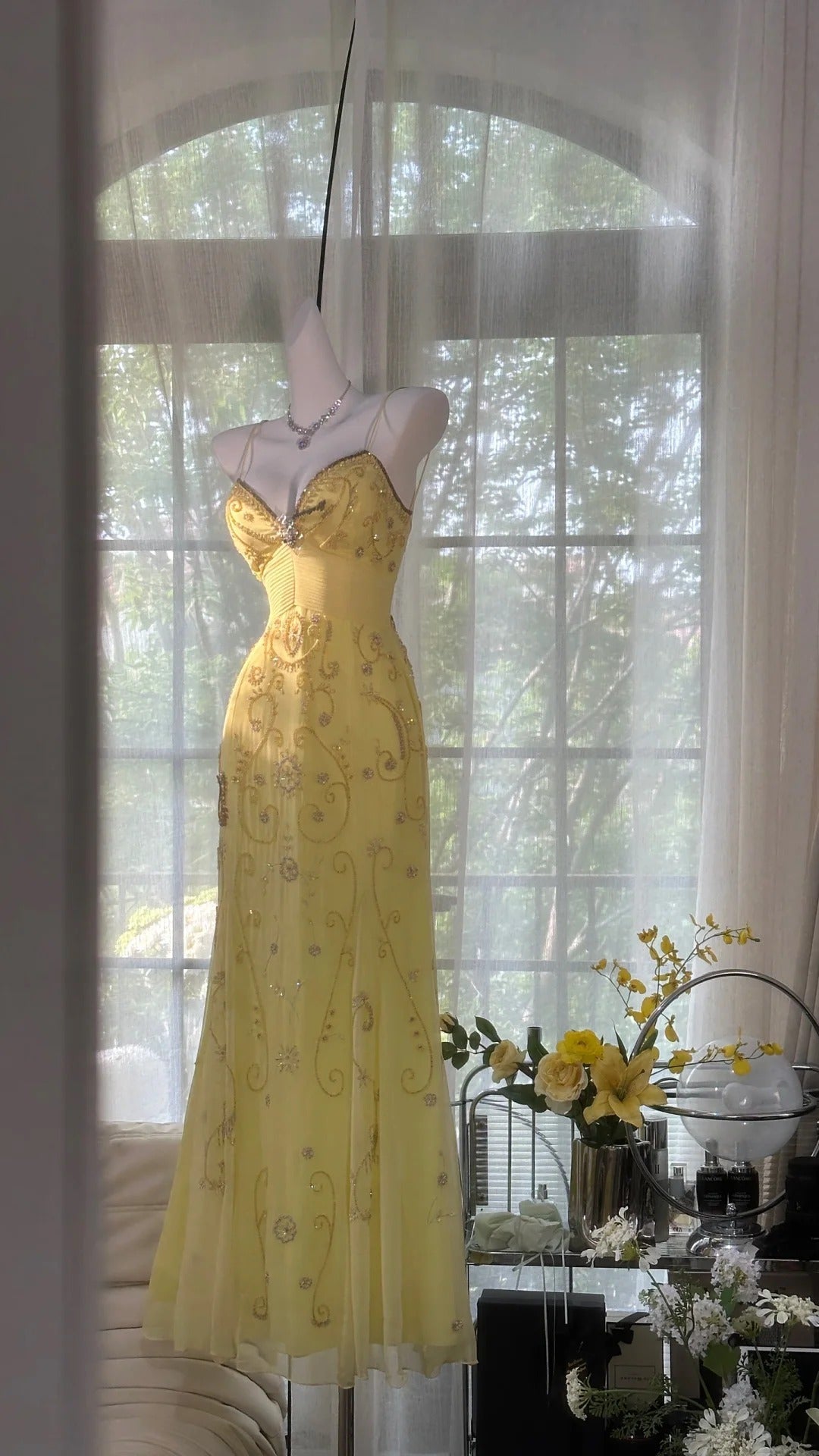 Yellow Beaded Classy Evening Dress Unique Long Classy Prom Dress