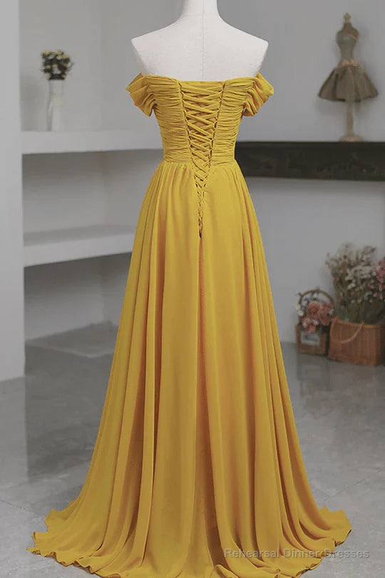 Yellow Chiffon A-line Simple Prom Dress Yellow Bridesmaid Dresses prom dresses shops Secondary image