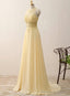 Yellow Chiffon Lace Appliques A Line Long Evening Dresses Zipper-Up