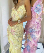Yellow Fashion Elegant Layered Tulle Long Ball Gown Backless Mermaid Slim Fit Classy Evening Gown Party Dress