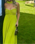 Yellow Green Fashion Simple Elegant Tube Top Off Shoulder Long Chiffon Ball Gown Party Dress Classy Evening Dress With Scarf