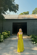 Yellow Green Fashion Simple Elegant Tube Top Off Shoulder Long Chiffon Ball Gown Party Dress Classy Evening Dress With Scarf