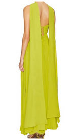 Yellow Green Fashion Simple Elegant Tube Top Off Shoulder Long Chiffon Ball Gown Party Dress Classy Evening Dress With Scarf