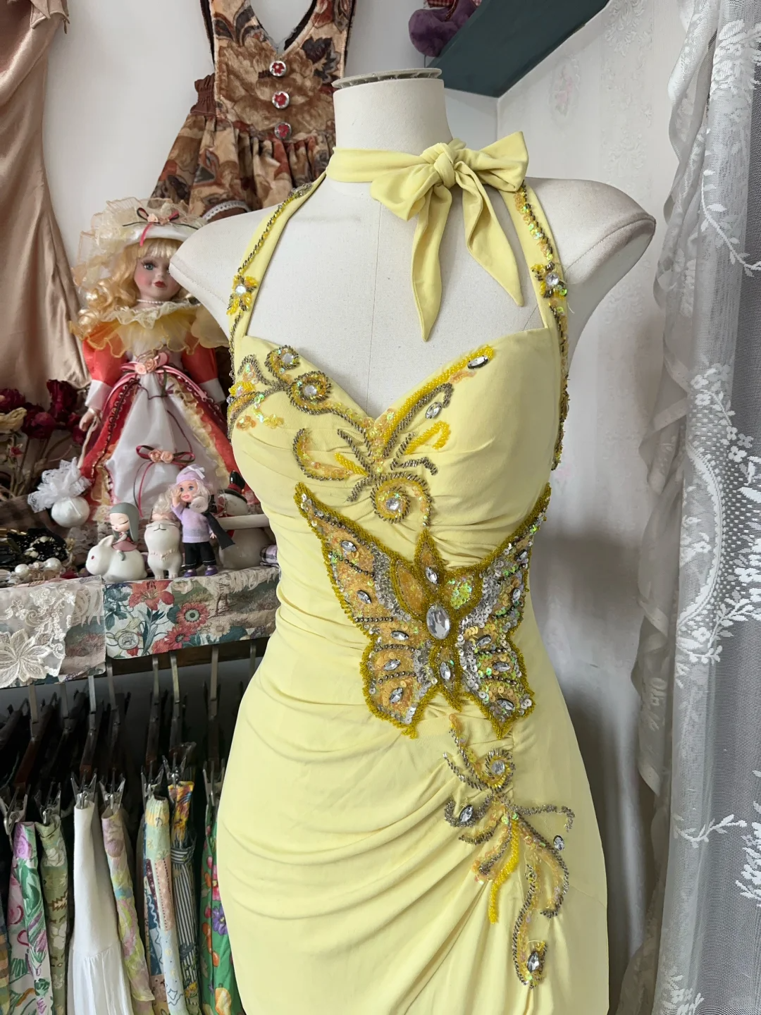 Yellow Halter Sweetheart Mermaid Vintage Long Party Dress Classy Evening Dress