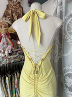 Yellow Halter Sweetheart Mermaid Vintage Long Party Dress Classy Evening Dress