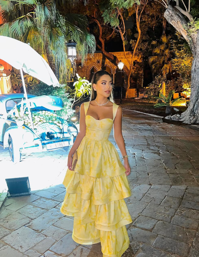 Yellow Layered Satin Long A Line Classy Prom Dress
