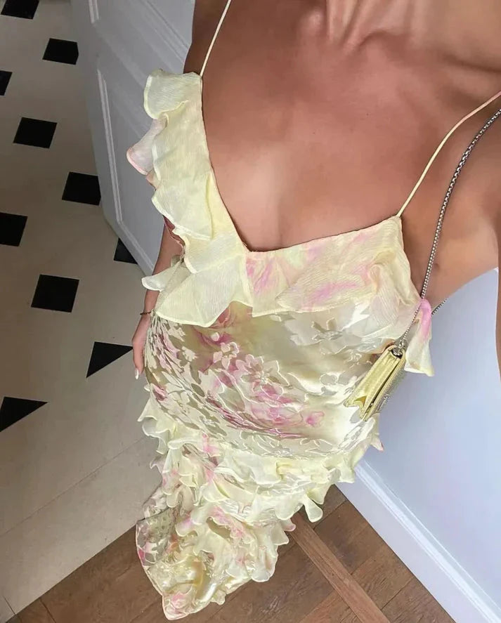 Yellow Fashion Elegant Layered Tulle Long Ball Gown Backless Mermaid Slim Fit Evening Gown Party Dress