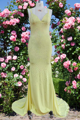 Yellow Mermaid Long Prom Dresses Shiny Evening Prom Dresses