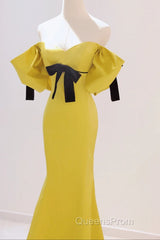 Yellow Mermaid Sweetheart Evening Prom Dress, Off Shoulder Yellow Evening Dress