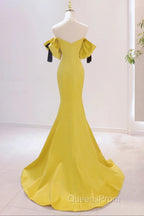 Yellow Mermaid Sweetheart Evening Prom Dress, Off Shoulder Yellow Evening Dress