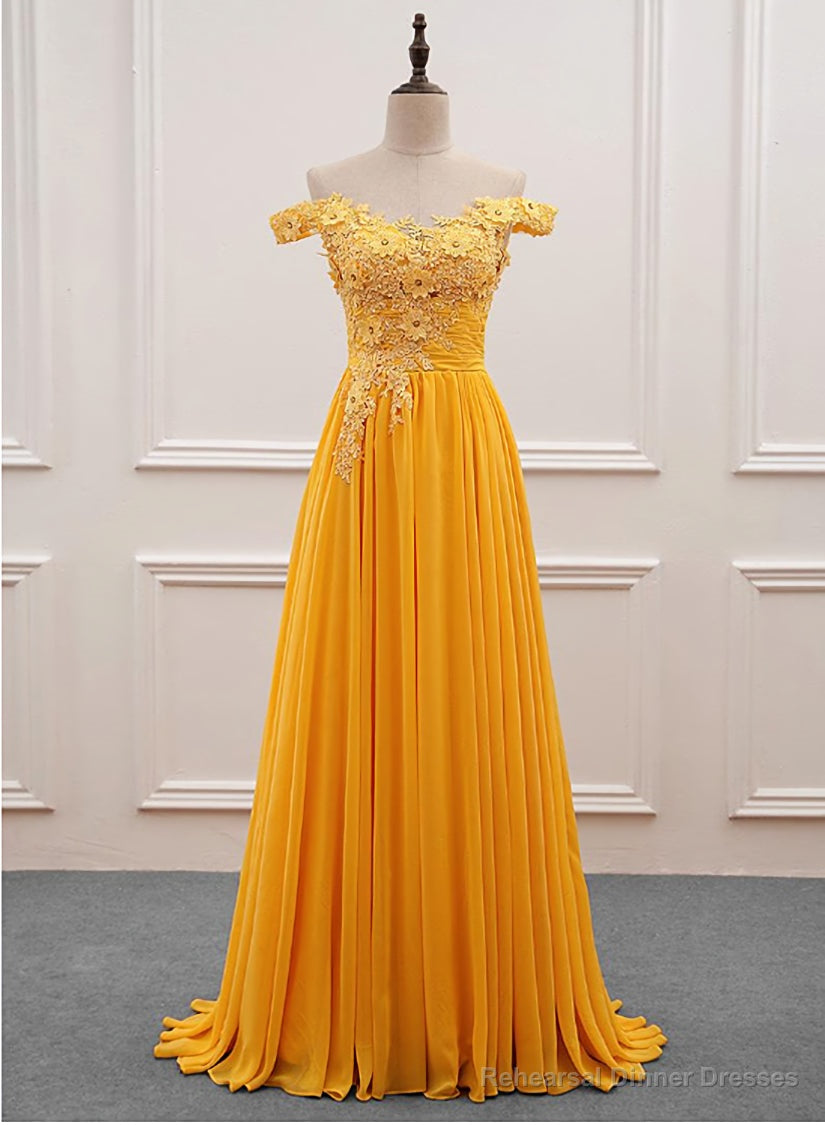Yellow Off Shoulder Long Party Dress, Sweetheart Formal Dress