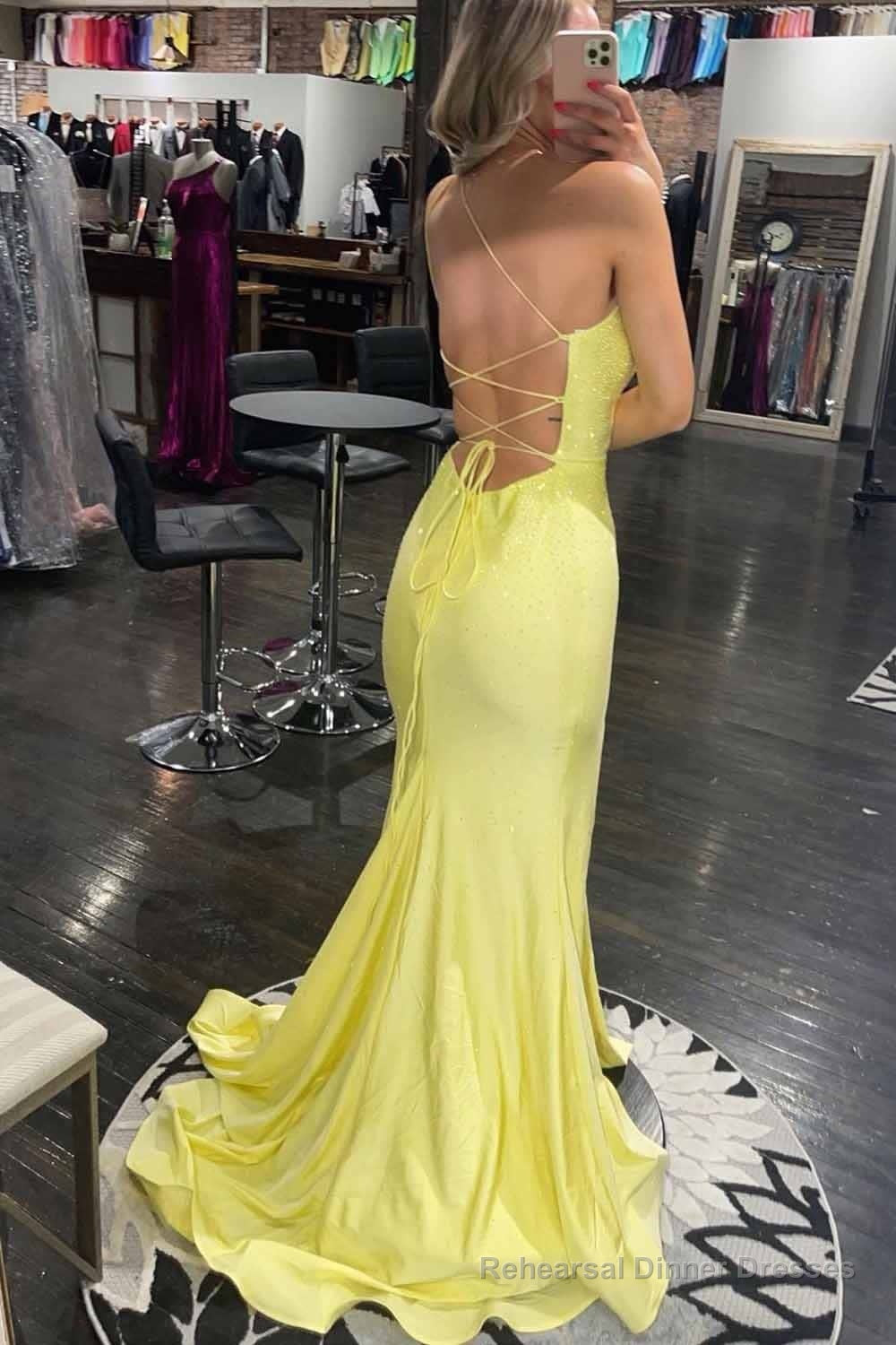 Yellow One Shoulder Sequins Mermaid Prom Dress with Slit Secondary image