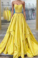 Yellow Evening Prom Dress A Line Sweetheart Long Party Evening Dress with Beading