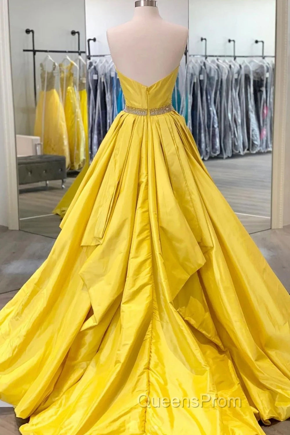 Yellow Evening Prom Dress A Line Sweetheart Long Party Evening Dress with Beading Secondary image