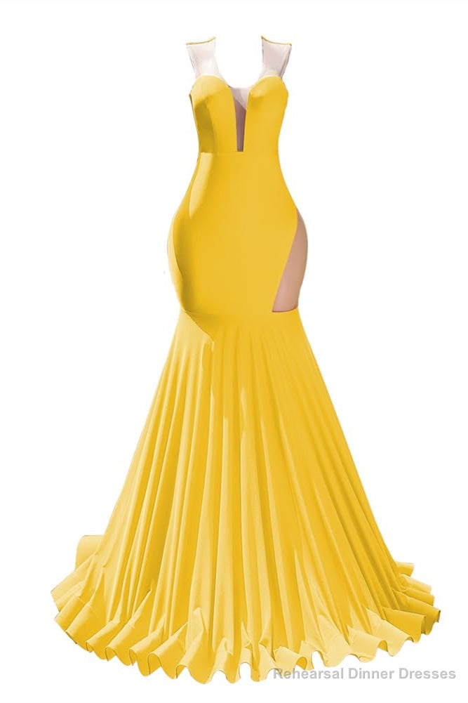 Yellow Prom Dresses Sexy Mermaid Women Evening Dress Sleeveless Open Back Main image