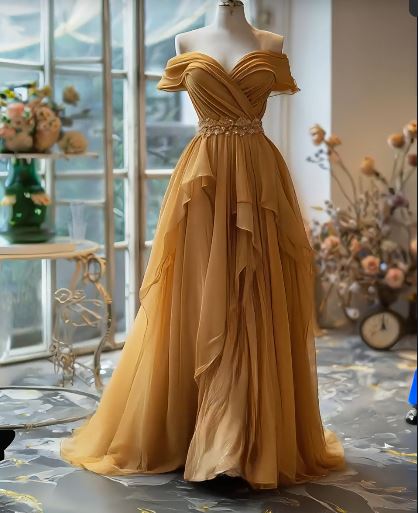Yellow/Purple A-Line Off-Shoulder Chiffon Long Classy Prom Dress Classy Evening Gown Secondary image