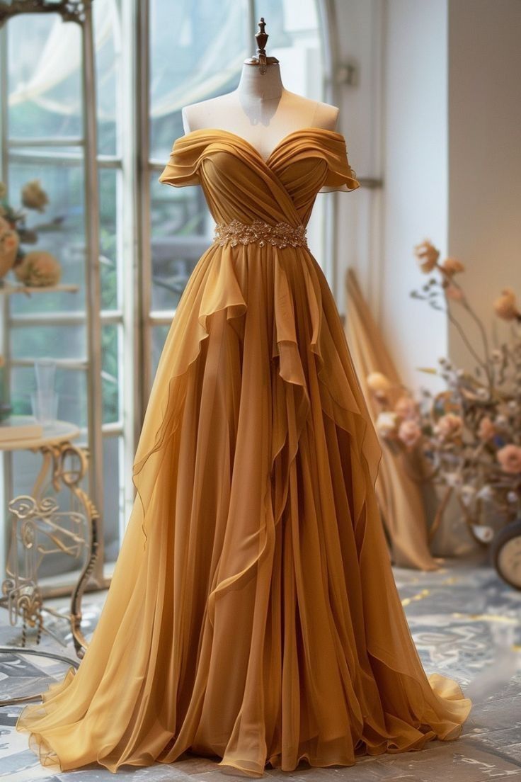 Yellow/Purple A-Line Off-Shoulder Chiffon Long Classy Prom Dress Classy Evening Gown