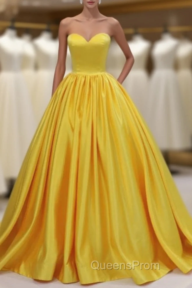 Yellow Satin Ball Gown Sweetheart Floor Length Evening Prom Dress Main image