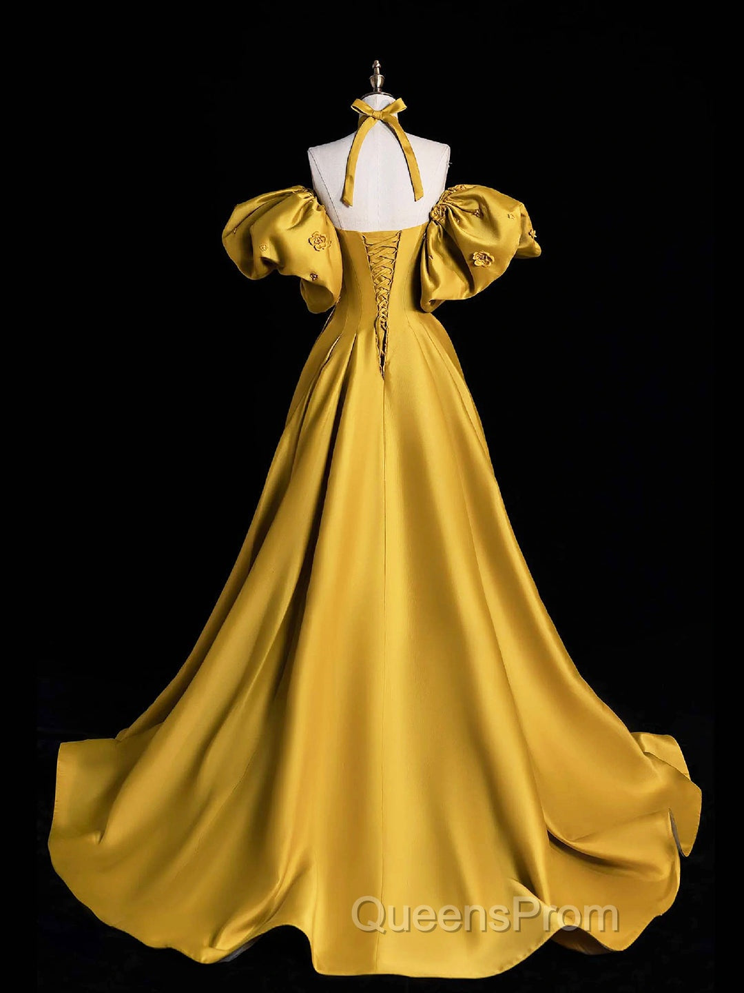 Yellow Satin Long Evening Prom Dress, Off The Shoulder A-Line Evening Party Dress