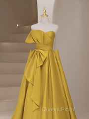 Yellow Satin Long Evening Prom Dress, Yellow Evening Dress