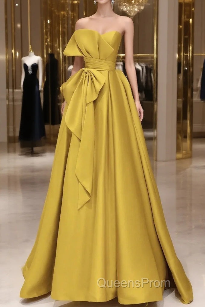 Yellow Satin Long Evening Prom Dress, Yellow Evening Dress Main image