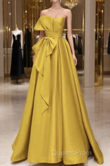 Yellow Satin Long Evening Prom Dress, Yellow Evening Dress