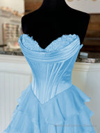 Yellow Strapless A-Line Ruffle Long Prom Dress With Split